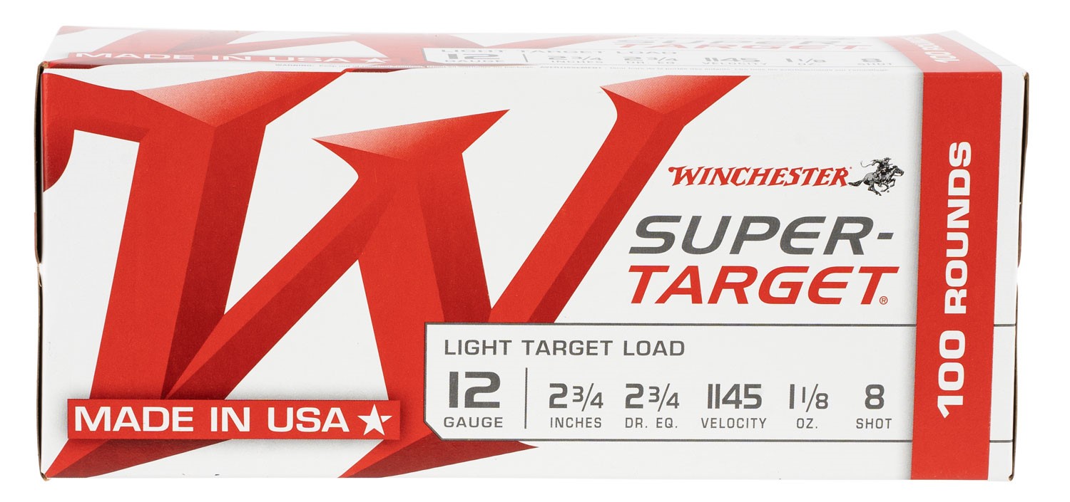 WINCHESTER #TRGT128VP 12G 2.75" 2.75 DRAM #8, SUPER TARGET LITE LOADS, 100RDS