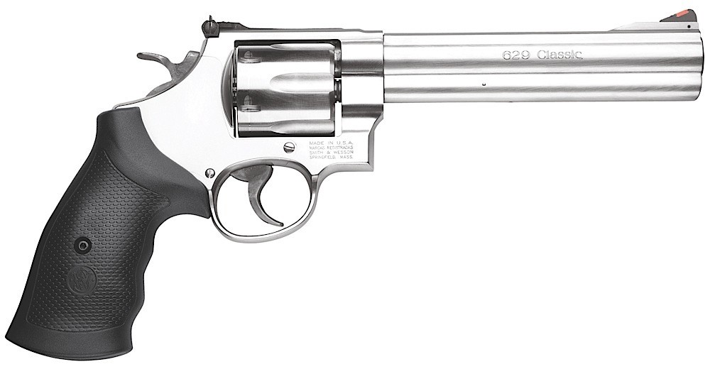 SMITH AND WESSON 629, 44MAG, 6" STAINLESS W/RED RAMP FRT SITE, ADJ REAR, 6RDS