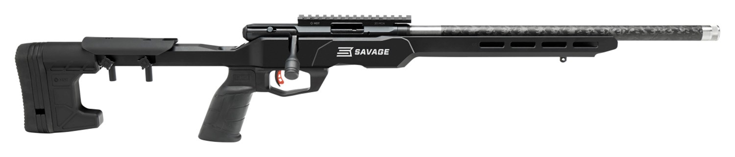 Savage Arms 70256 B22 Precision Lite Bolt Action 22 LR Caliber with 10+1 Capacity, 18" Carbon Fiber Wrapped Barrel, Black Metal Finish & Adjustable MDT Aluminum Chassis Black Stock Right Hand (Full Size)
