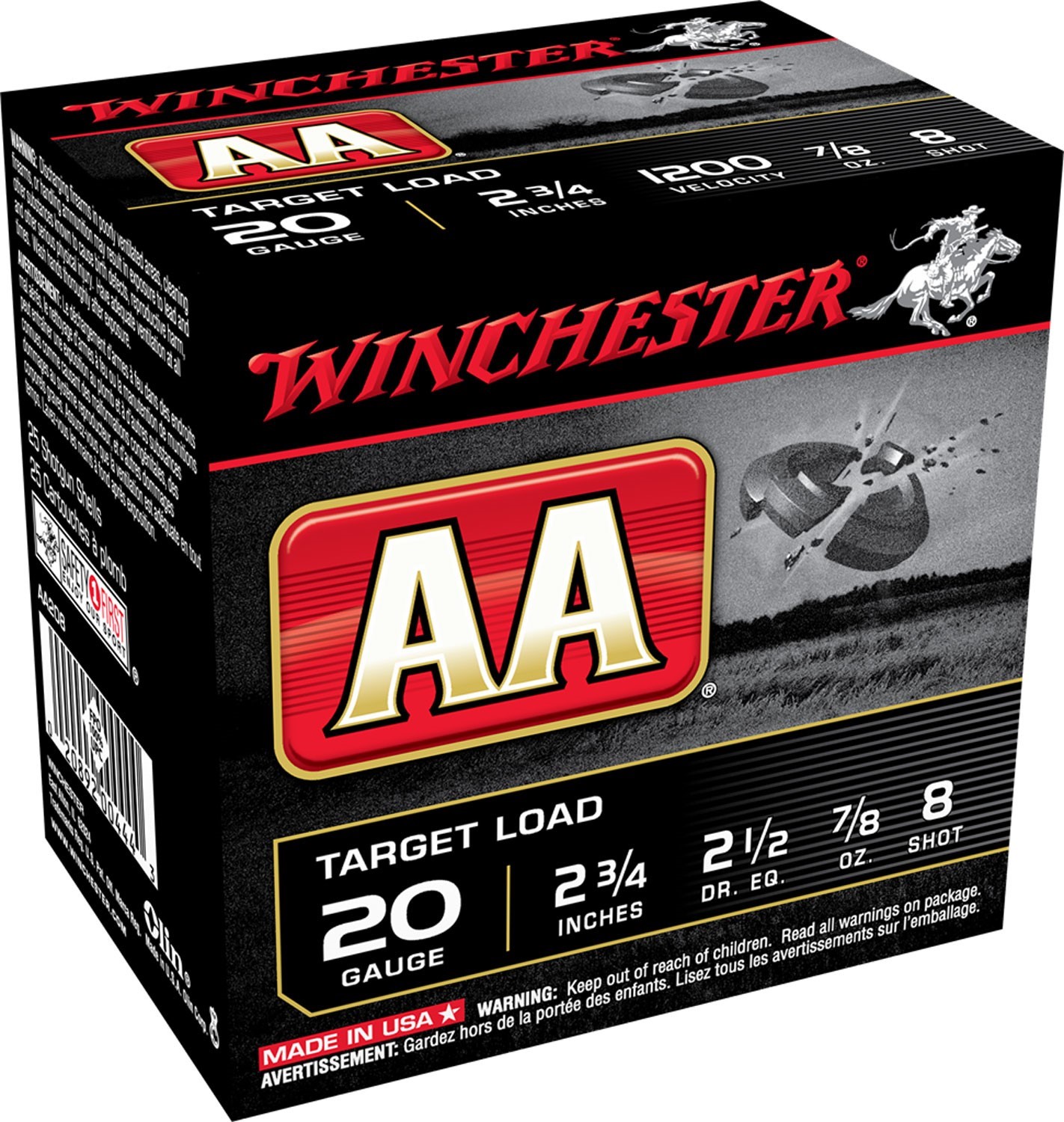 WINCHESTER #AA208 20G 2.75" 2.5OZ DRAM, 7/8OZ #8 - CASE