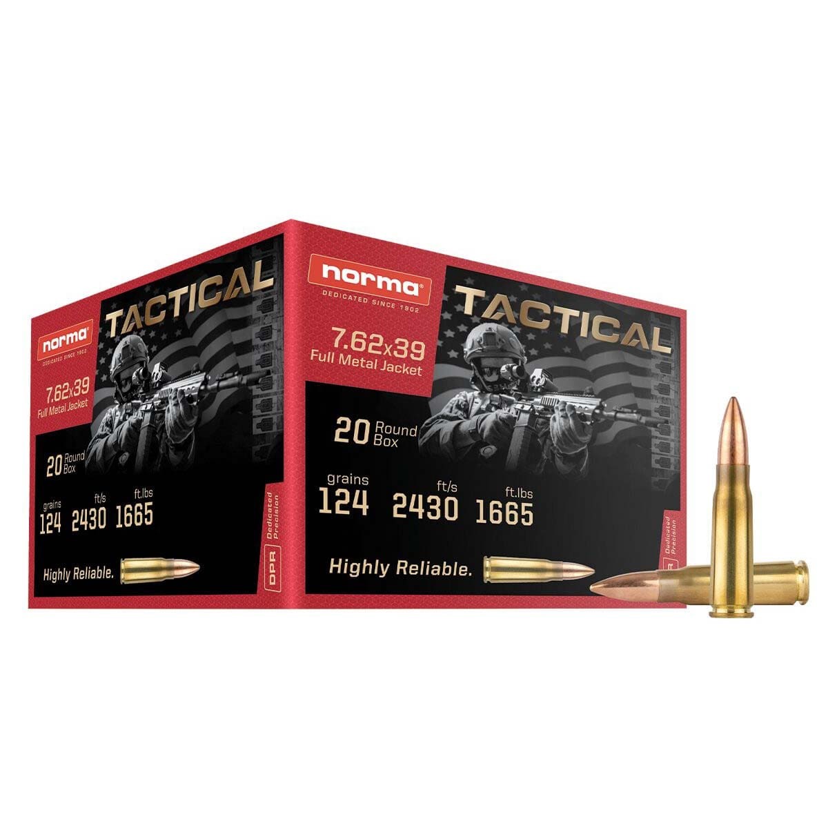 NORMA RANGE 7.62X39 124GR TACTICAL FMJ, 20RDS