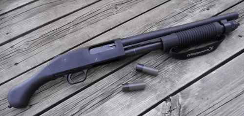 The Mossberg 590 is a 12G, 6-capacity pistol shotgun Mossberg 590 pistol shotgun