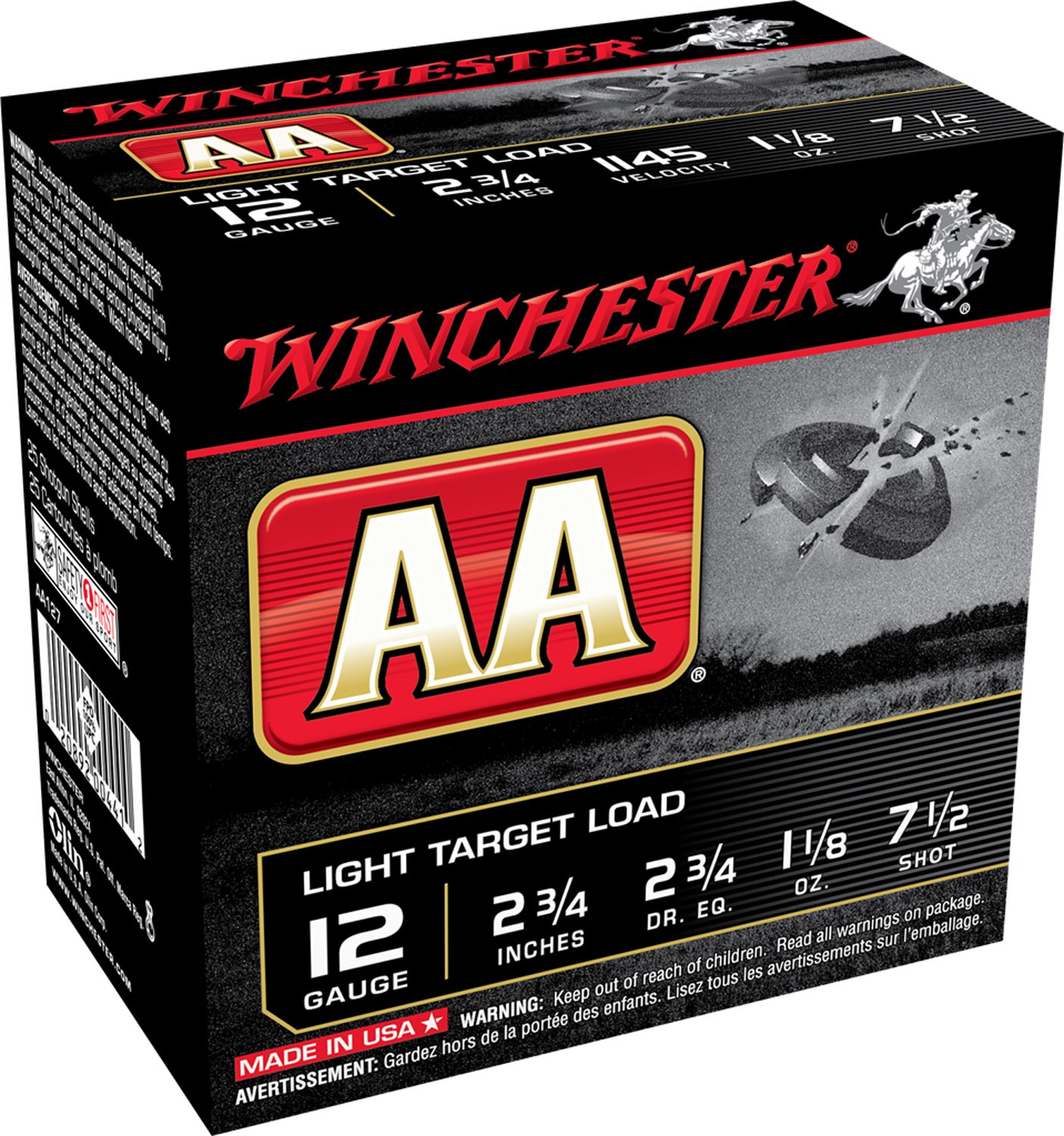 WINCHESTER #AA127 LIGHT TARGET 12G 2.75", 1 1/8 OUNCE SHOT, 7.5#, 25RDS