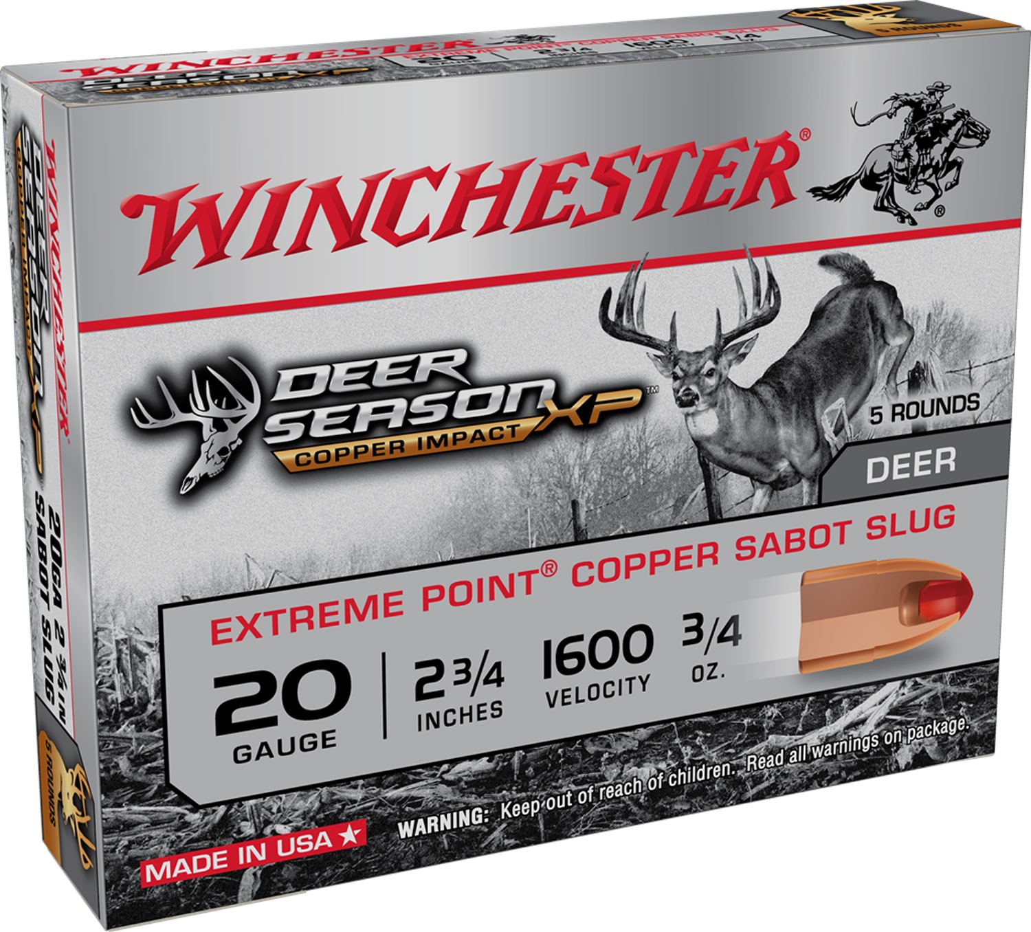 WIN #X20DSLF 20G 2.75" COPPER SABOT SLUGS, 5RDS - FOR RIFLED BARRELS ONLY