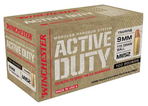 WINCHESTER #WIN9MHSC 9MM 115G FMJ ACTIVE DUTY - 100RDS