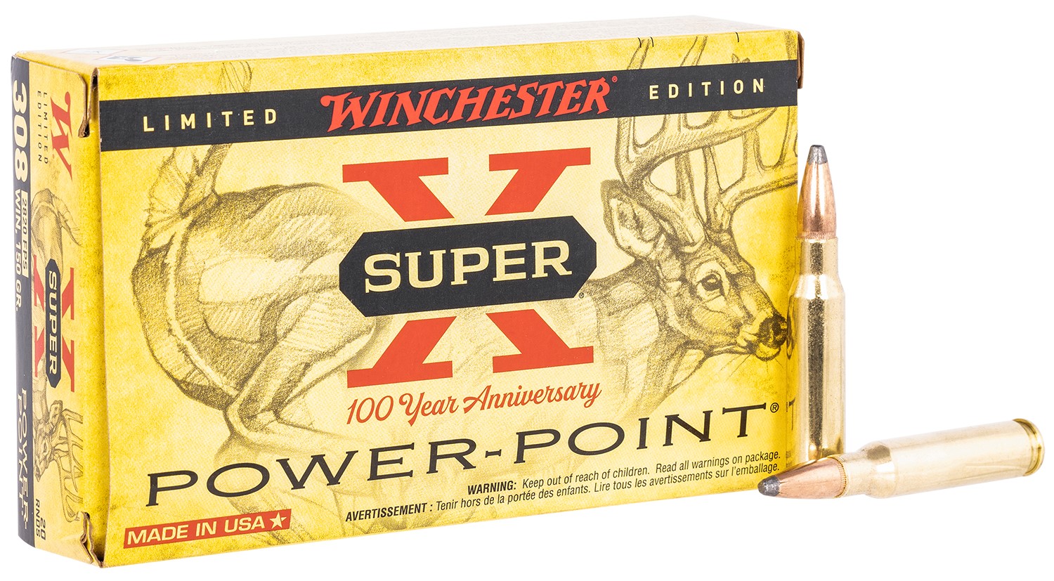 WINCHESTER #X308100 308WIN 150G POWER POINT, 100TH ANNIVERSARY