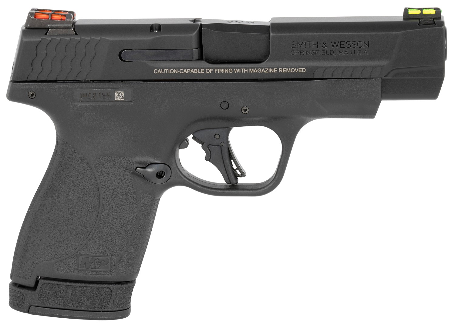 SMITH AND WESSON SHIELD PLUS PC, 9MM 4", 1-13RD, 1-10RD, NO MANUAL SAFETY, FIBER OPTIC SIGHTS