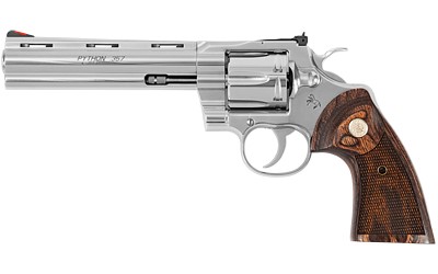 COLT PYTHON 357MAG, 6" STAINLESS 6RD W/WOOD GRIPS