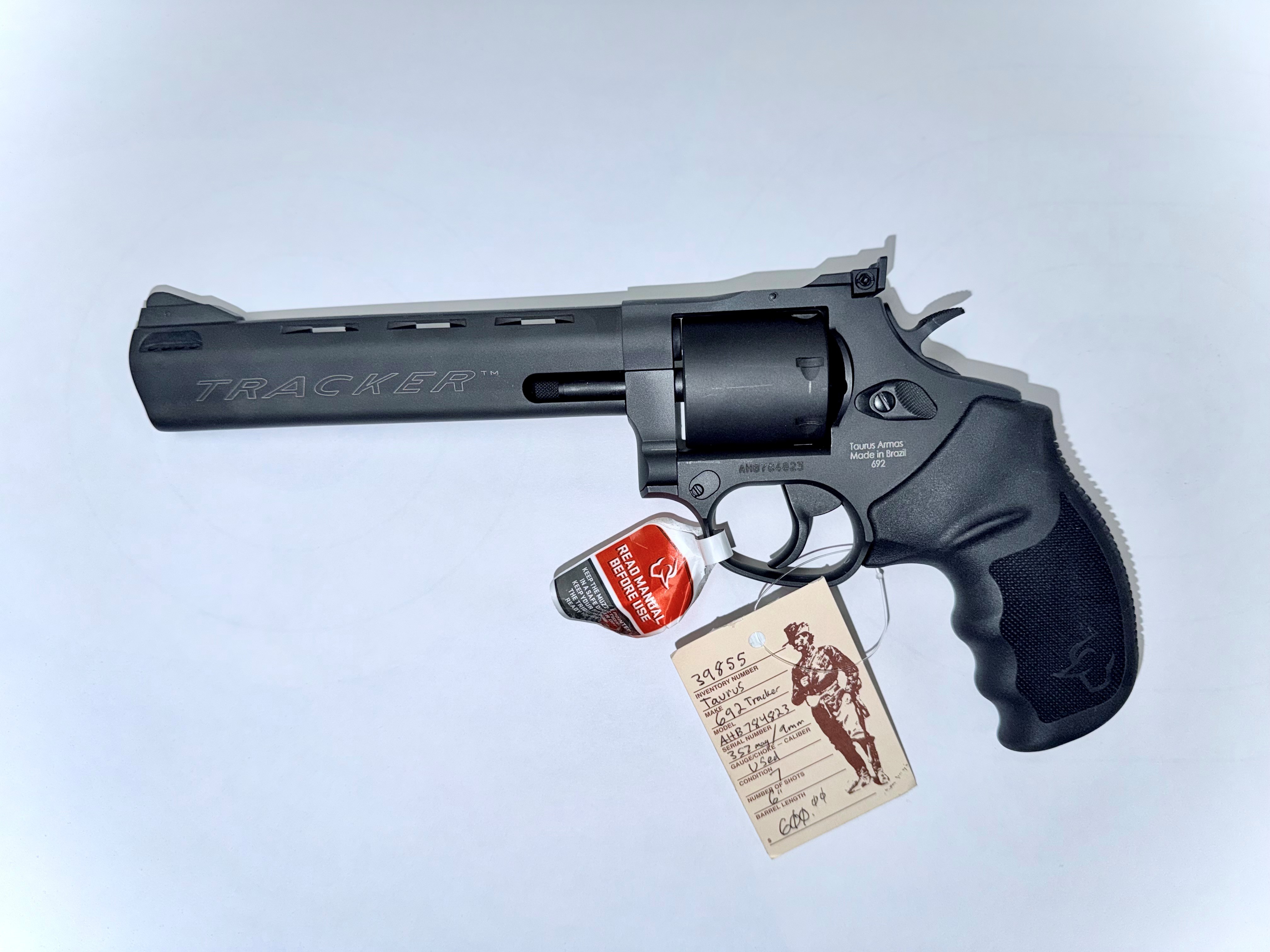 TAURUS 692 TRACKER, 357/9MM 6" BLUED, USED W/CASE AND MOON CLIPS