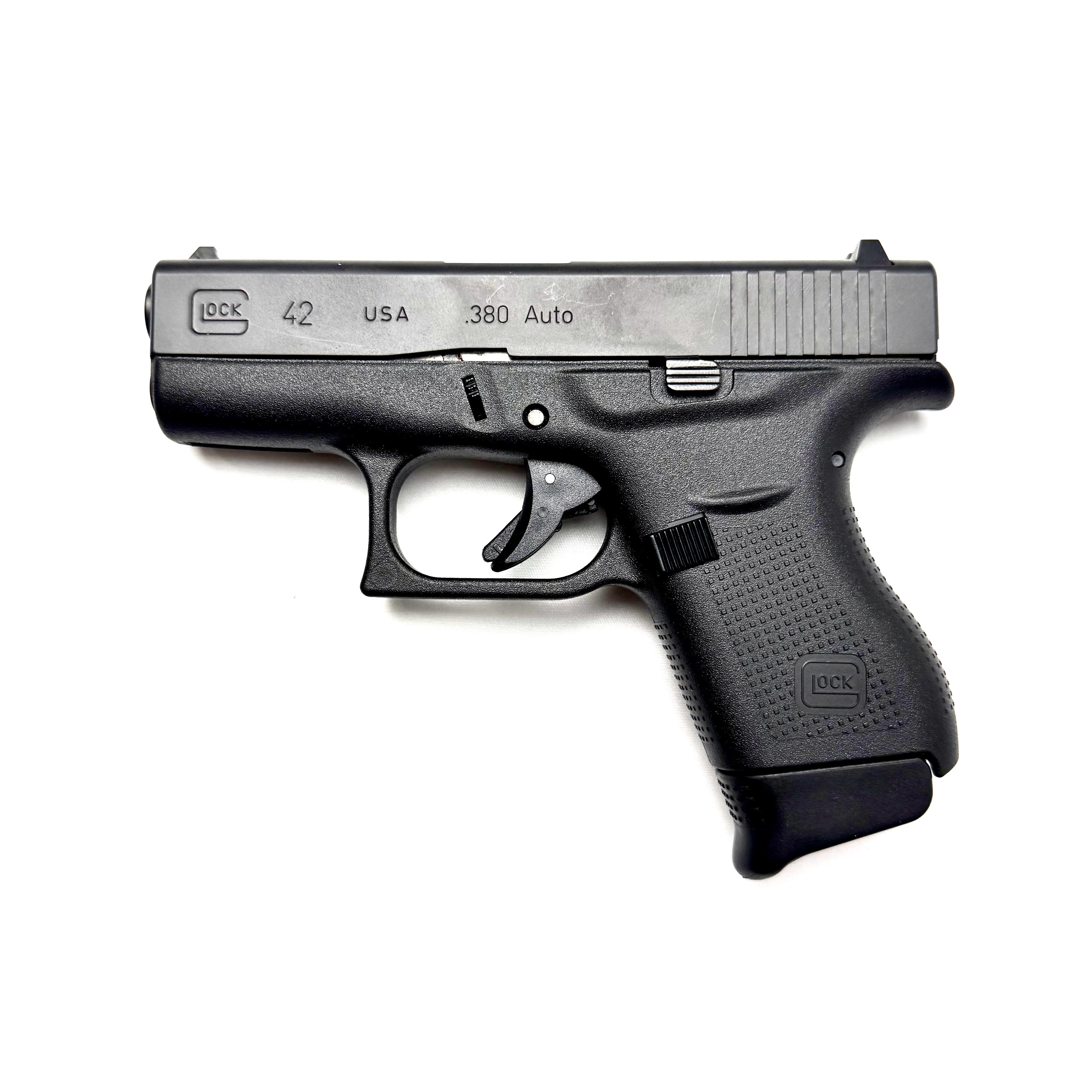 GLOCK 42, 380 AUTO, 3", W/ 2-6RD MAGS & ORIG BOX, USED