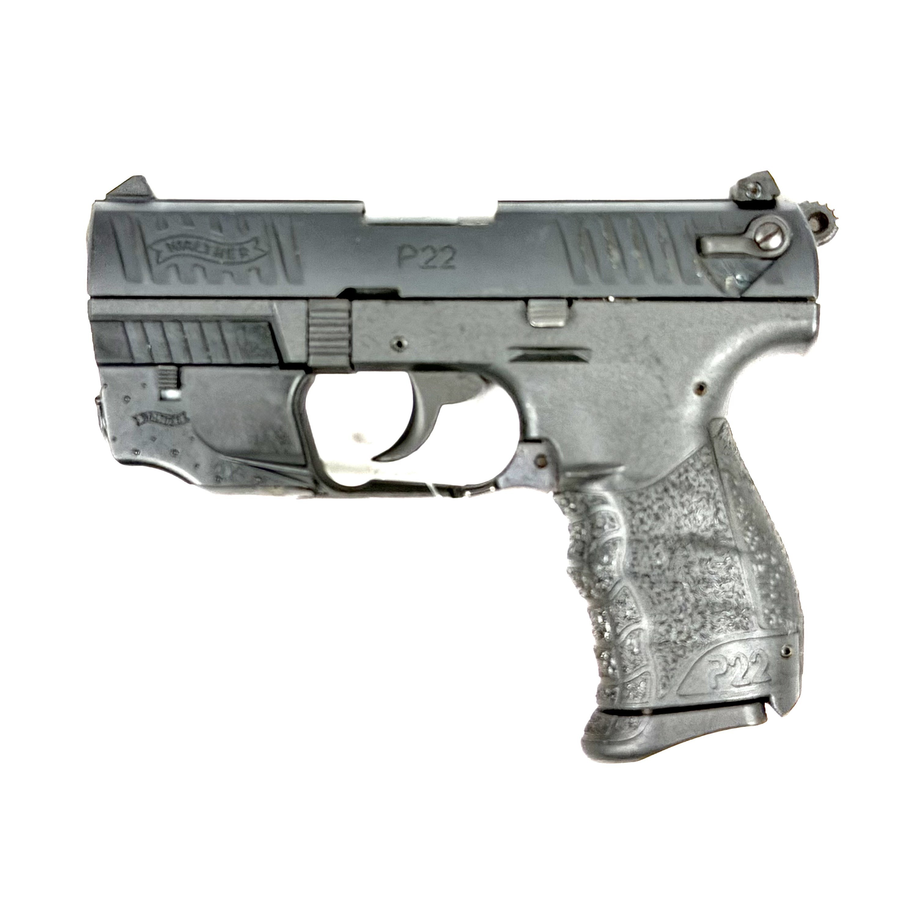 WALTHER P22, 22LR, 3.45", W/ 2 MAGS, LASER, ORIG BOX, USED