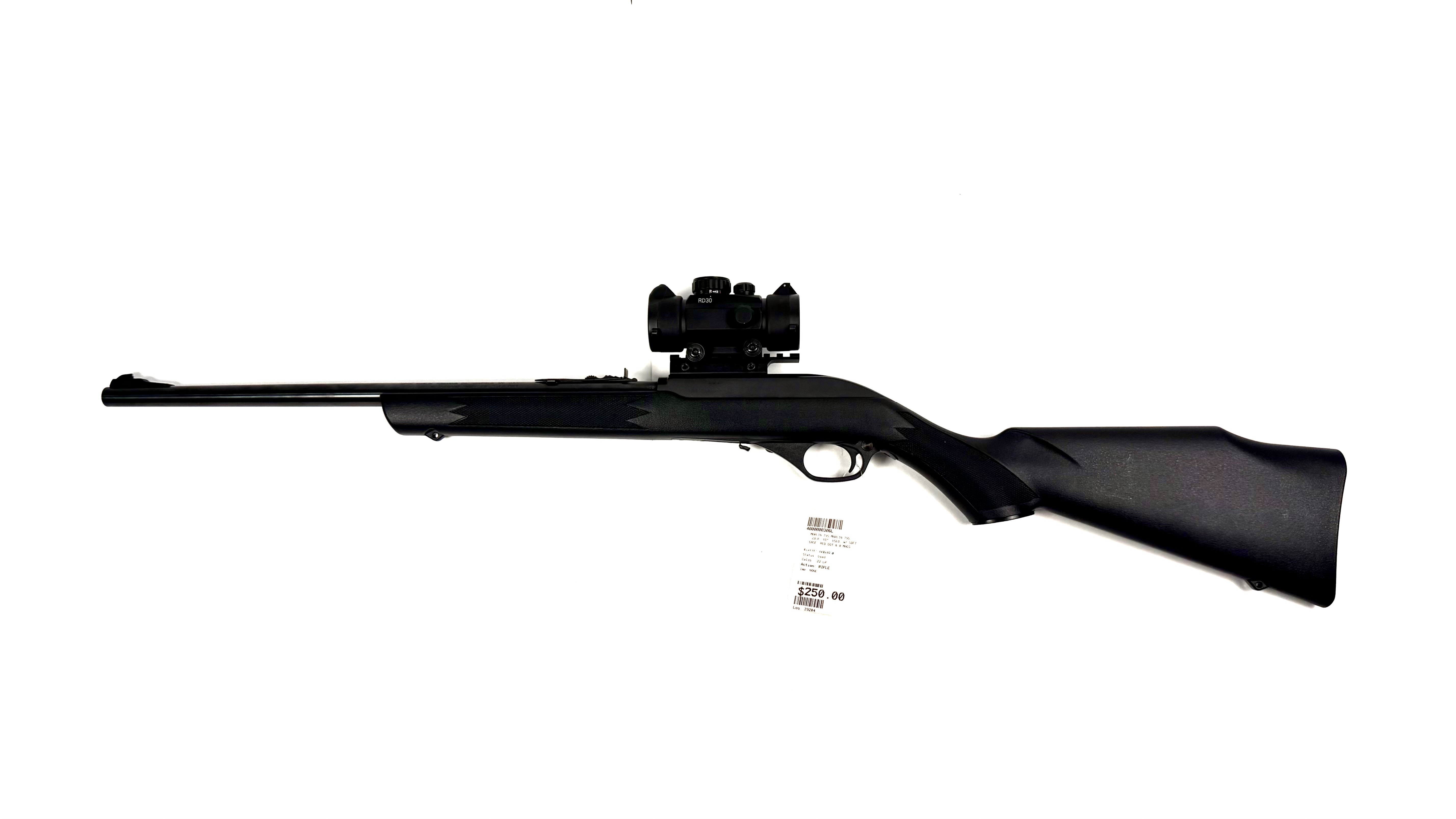 MARLIN 795, .22LR, 18", USED, W/ SOFT CASE, RED DOT, & 8 MAGS