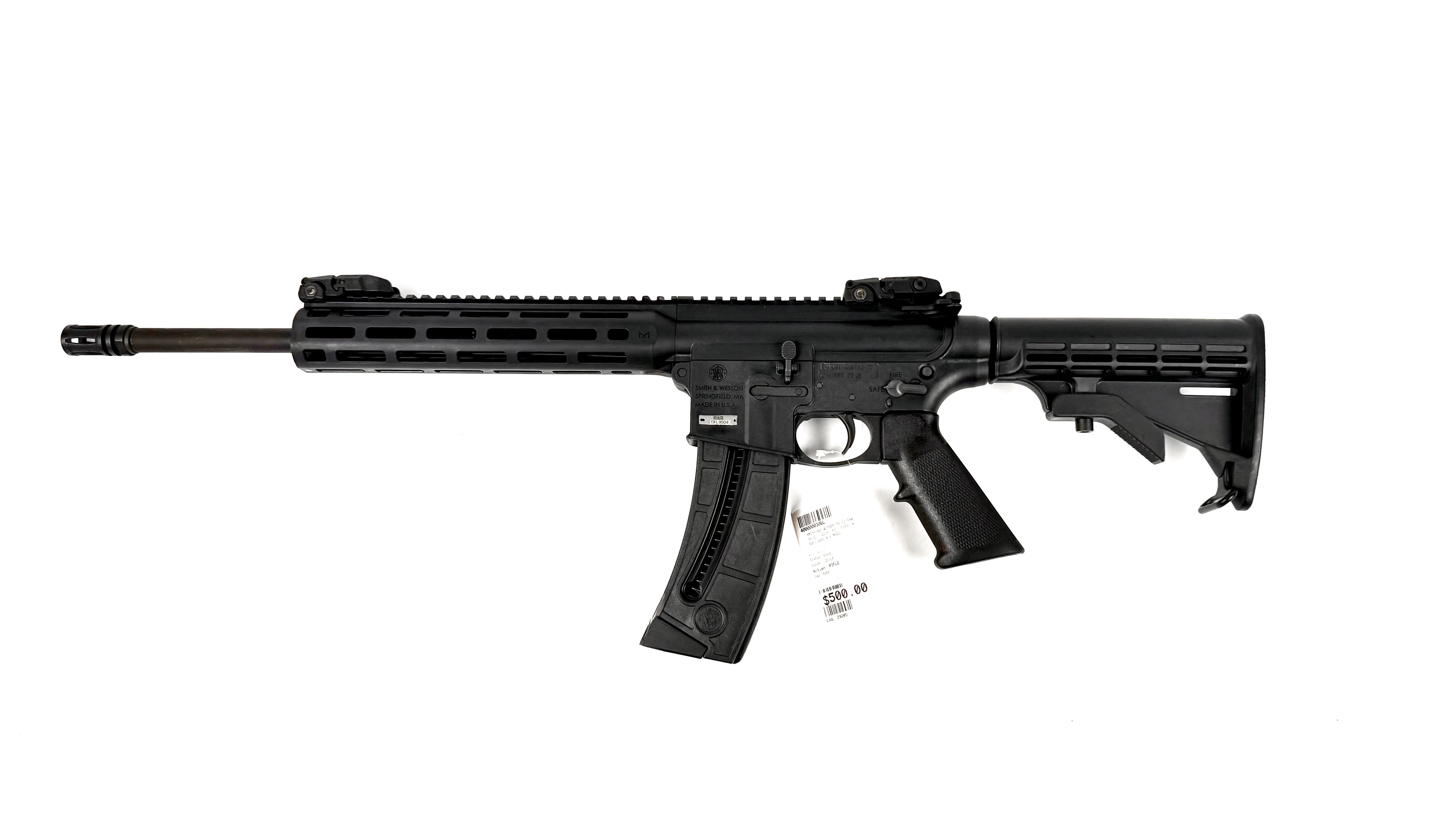 SMITH & WESSON M&P 15-22, .22LR, 16", W/ SOFT CASE & 6 MAGS, USED