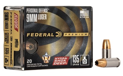 FEDERAL #P9HSD1 HYDRASHOK DEEP 9MM 135GR JHP, 20RDS