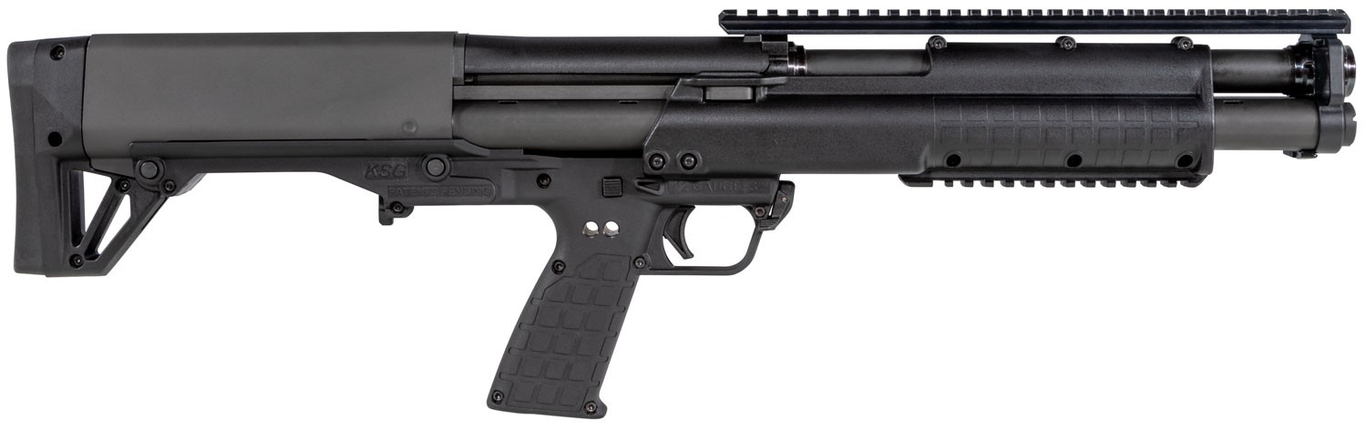 KEL KSG Kel Tec Shotgun 12 Gauge 18.5 Inch Barrel 2.75 Inch Chamber Picatinny Rails Dual Magazine Tubes Black Finish 14 Rounds