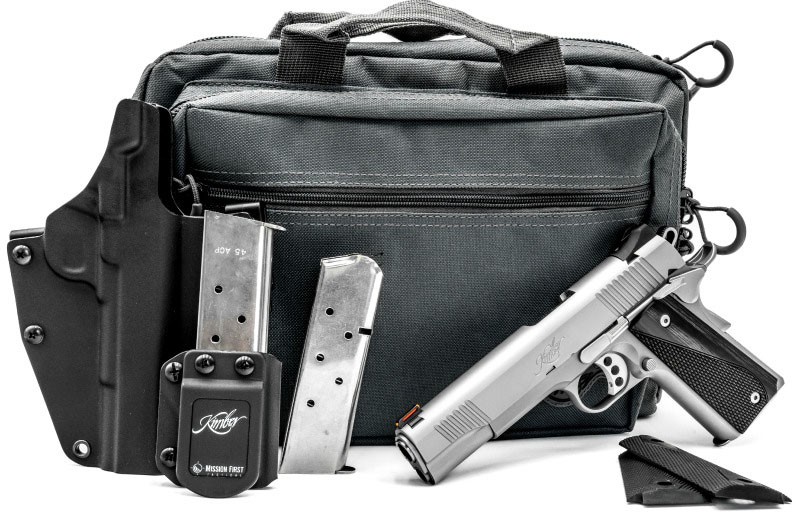 KIMB 1911 STAINLESS II, 45ACP 5" 7RDS BUNDLE INCLUDES MAG PCH, HOLSTER, 3-7RD MGS & RANGE BAG