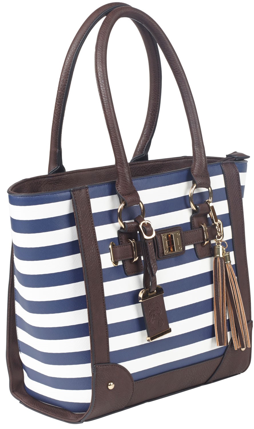 BULLDOG #BDP-050 TOTE PURSE NAVY STRIPE