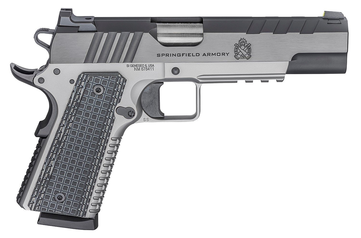 SPRINGFIELD #PX9220L 1911 EMISSARY 45ACP 5" S/S/BLUE W/TRITOP CUT SLIDE & G10 GRIPS, 8RDS