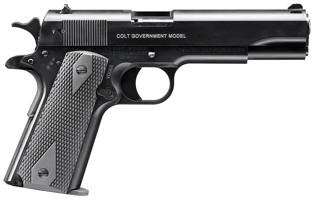 WALTHER ARMS, 1911, COLT GOVERNMENT A1, .22 LR 12+1, 5 INCH MATTE BLACK TENIFER SERRATED/STEEL SLIDE WALTHER ARMS, 1911, COLT GOVERNMENT A1, .22 LR 12+1, 5 INCH MATTE BLACK TENIFER SERRATED/STEEL SLIDE