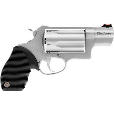 TAURUS JUDGE PUBLIC DEFENDER, 45LC/410G 2.5" STAINLESS STEEL W/BLK GRIPS, FIBER OPTIC FRONT SIGHTS, 