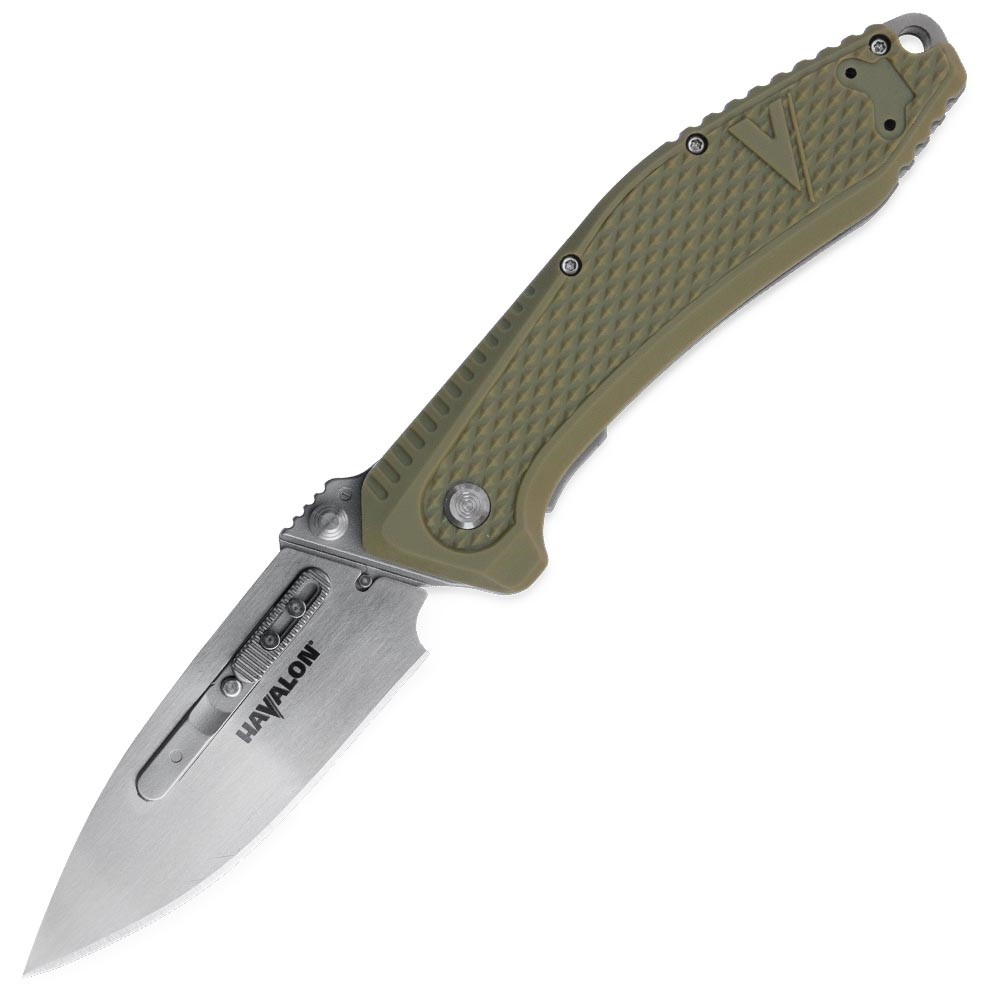 HAVALON REDI, GREEN, FOLDER, 2 REPLACEABLE BLADES, NYLON HOLSTER, BOX