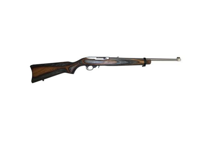 RUGER 10/22, 22LR, 18.5", S/S W/BLK & BRN LAMINATE STK