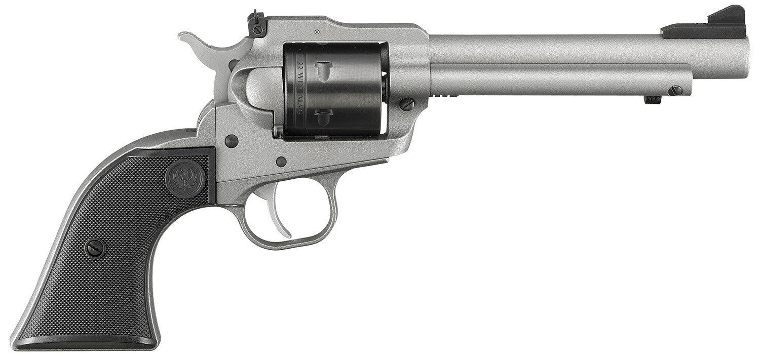 RUGER, SUPER WRANGLER, 5", 6 RDS, .22LR / .22WMR, SILVER CERAKOTE BARREL & FRAME, BLACK CYLINDER W/ BLACK CHECKERED PLYMER GRIPS