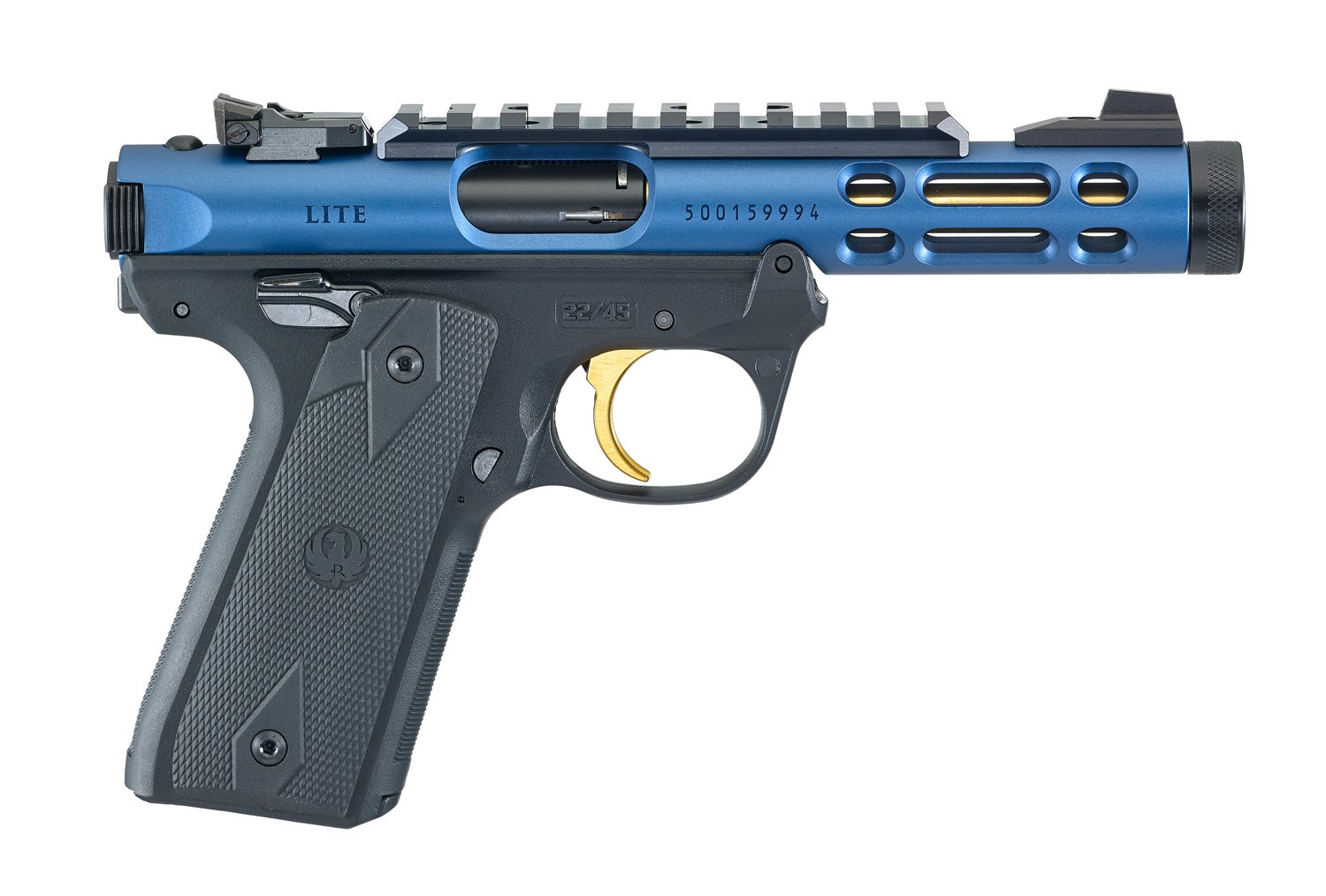 RUGER MARK IV 22/45 LITE, .22LR, 4.4", 10-RD PISTOL, BLUE /W GOLD