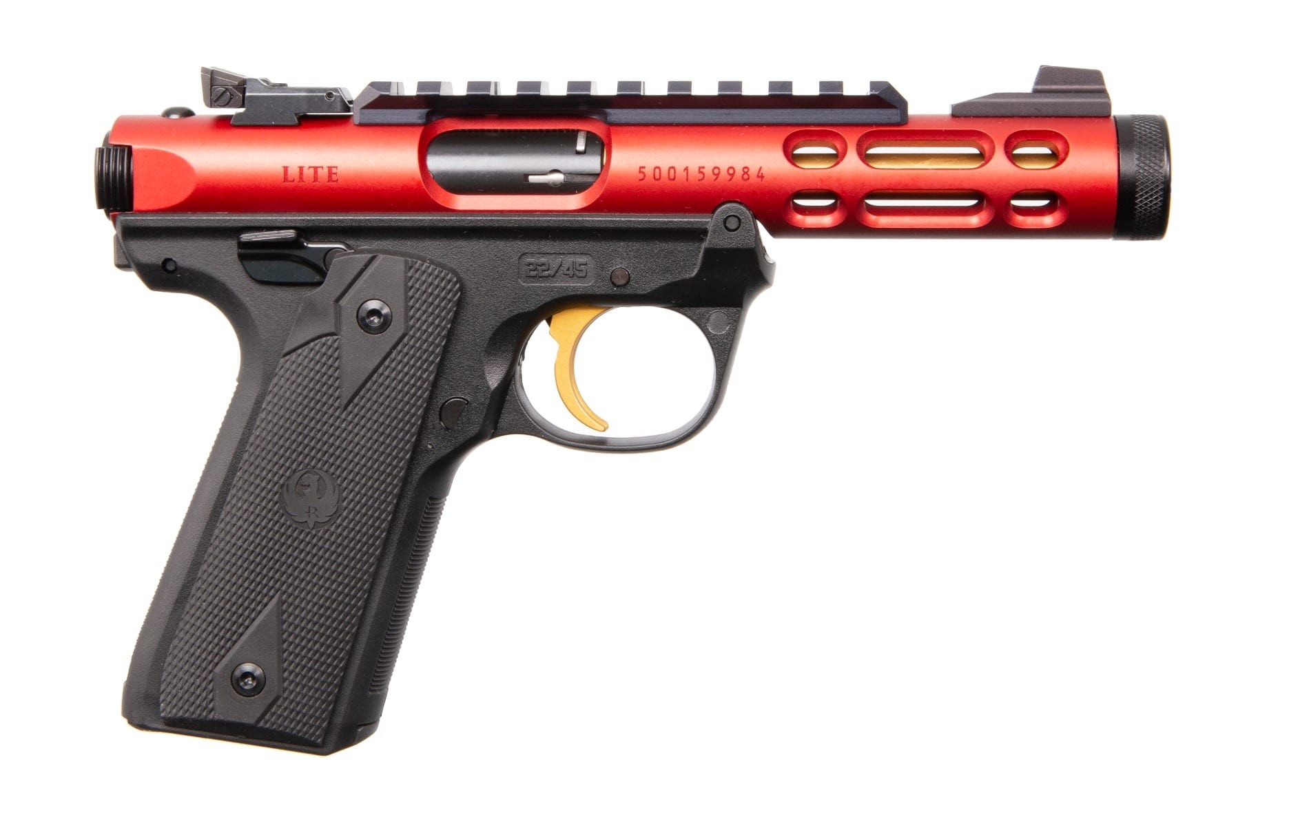 RUGER MARK IV 22/45, 4.4" RED ANODIZED W/THREADED BARREL
