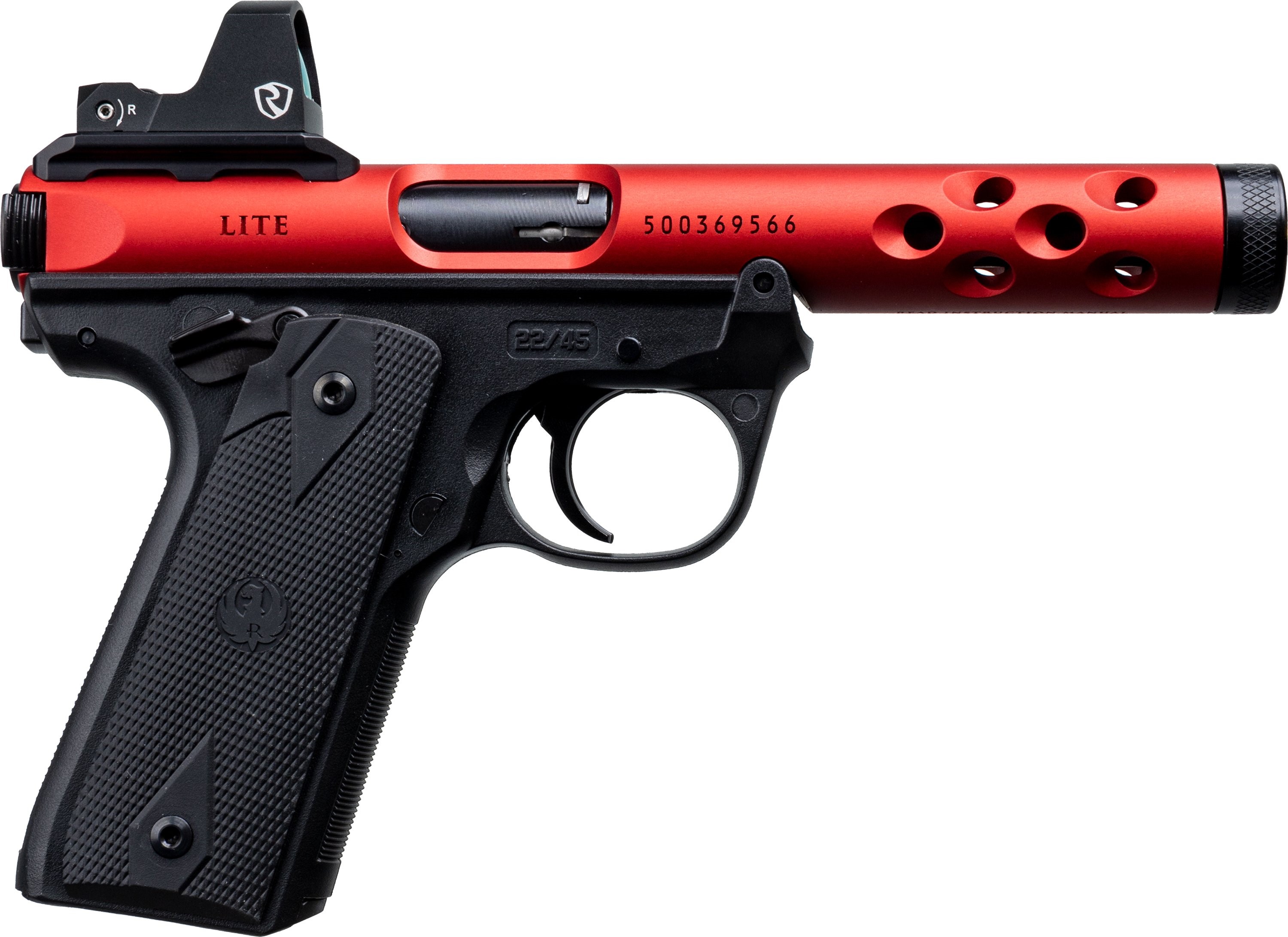 RUGER MKIV 22/45 LITE 22LR 4.4", RED W/THREADED BARREL, W/RITON RED DOT