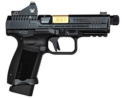 CANIK TP9 ELITE COMBAT EXECUTIVE, 9MM, 4.73" THREADED BARREL MATCH GRADE GOLD BARREL, VIPER RED DOT, 1-15RD, 1-18RD MAG