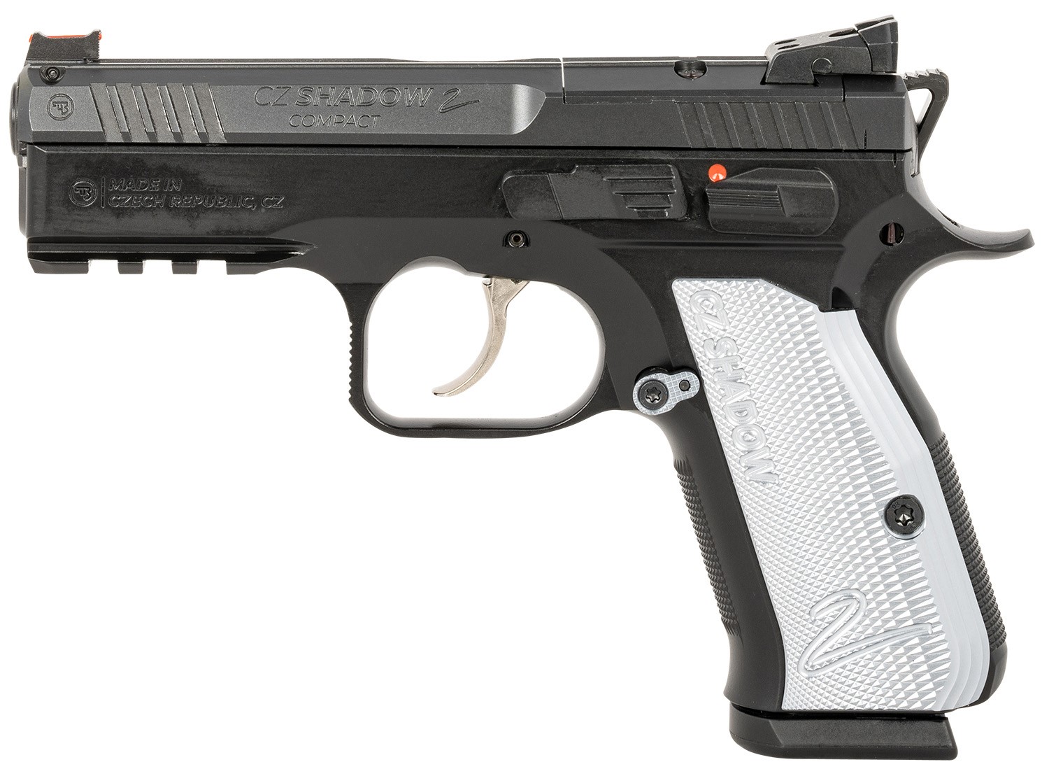 CZ-USA 91252 Shadow 2 Compact Frame 9mm Luger 15+1, 4" Black Steel Barrel, Black Nitride Serrated Steel Slide, Black Steel Frame w/Beavertail & Picatinny Rail, Ambidextrous