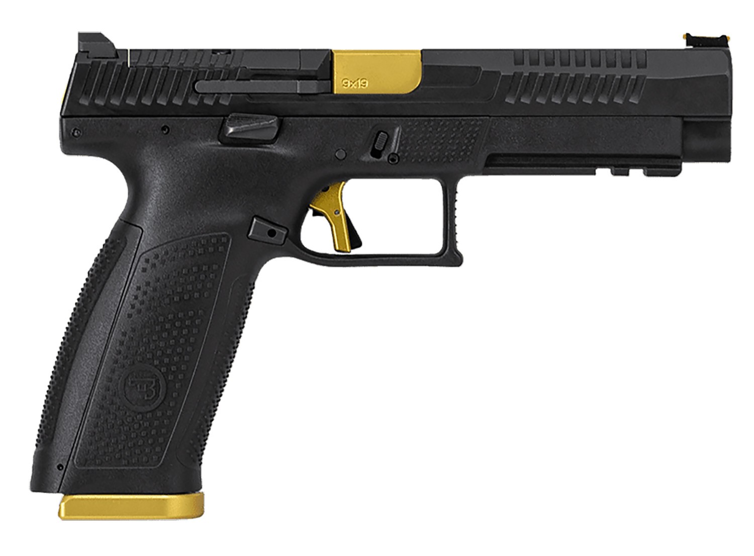 CZ P10F, 9MM, COMPETITION READY, BLUED 5" OPTICS READY, GOLD ACCENTS, PICATINNY RAIL, 19RDS