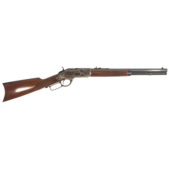 UBERTI 1873 SADDLE SHORTY, 357MAG, 18" OCTAGONAL BARREL, BLUE, CASE HARDENED, CHECKERED WOOD STK, 10RDS