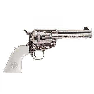 CIMARRON PIETTA 45LC TEXAS RANGER, 4.75" NICKEL ENGRAVED W/WHITE GRIPS AND TEXAS RANGER LOGO