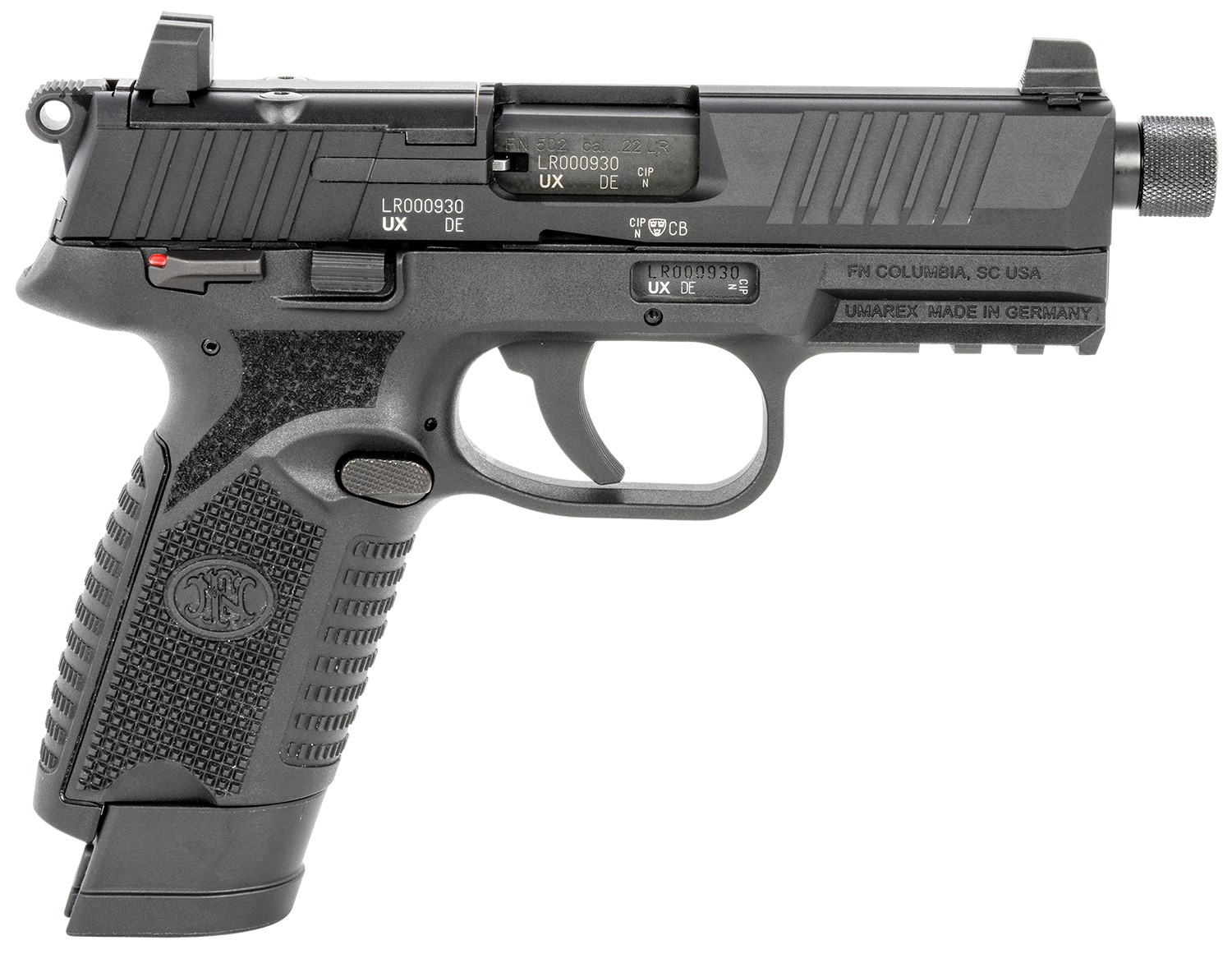 FN 502 22LR 4.6" BLACK, THREADED BARREL, 10RDS