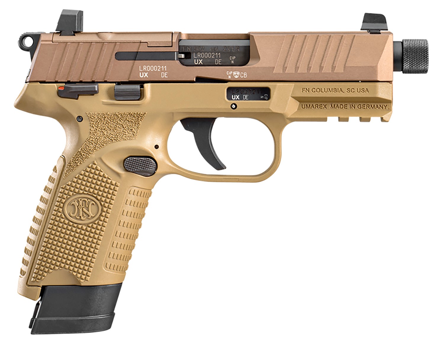 FN 502 22LR 4.6" FDE, THREADED BARREL, 10RDS