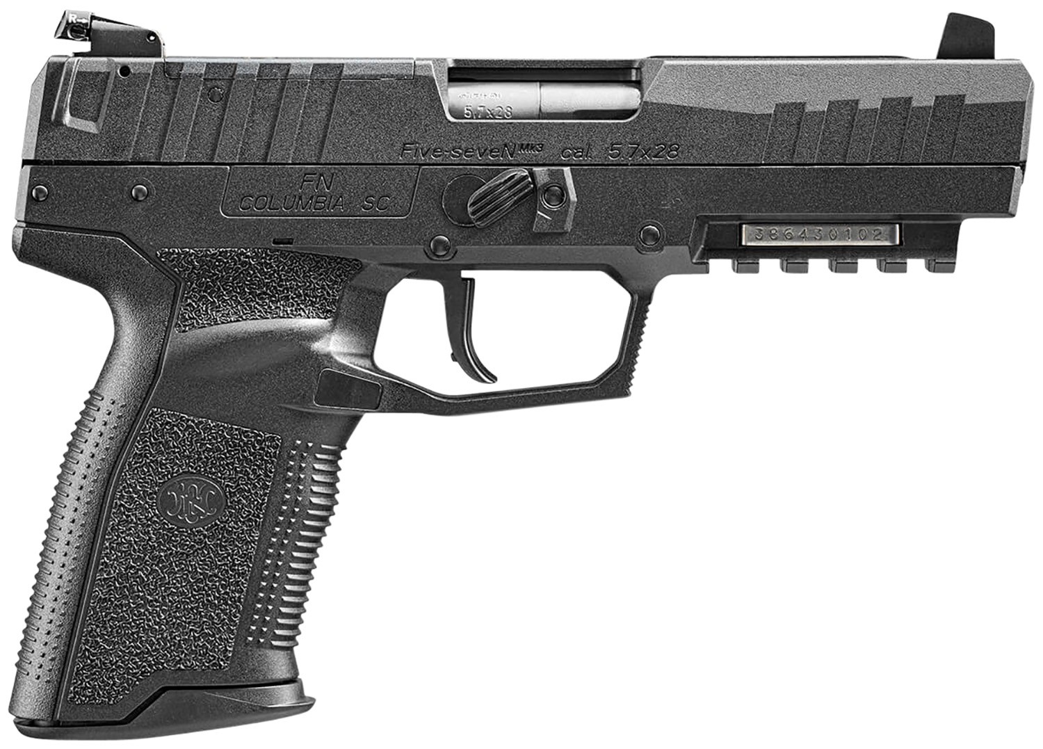 FNH FIVE SEVEN, 5.7x28MM, 4.8" O/R, ADJ SITES, TEXTURED FRAME, BLACK, 20RDS